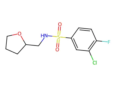 3-chloro-4-fluoro-N-[(oxolan-2-yl)methyl]benzene-1-sulfonamide structure