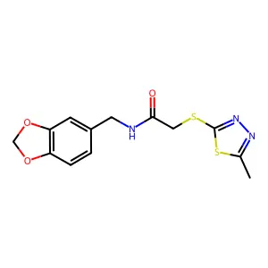 N-(1,3-benzodioxol-5-ylmethyl)-2-[(5-methyl-1,3,4-thiadiazol-2-yl)thio]acetamide structure