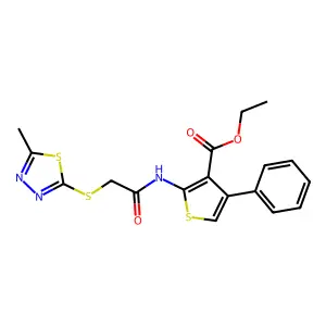 ETHYL 2-{2-[(5-METHYL-1,3,4-THIADIAZOL-2-YL)SULFANYL]ACETAMIDO}-4-PHENYLTHIOPHENE-3-CARBOXYLATE structure