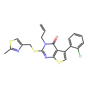 3-allyl-5-(2-chlorophenyl)-2-(((2-methylthiazol-4-yl)methyl)thio)thieno[2,3-d]pyrimidin-4(3H)-one structure