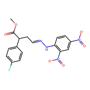 Methyl 4-[(2,4-dinitrophenyl)hydrazinylidene]-2-(4-fluorophenyl)butanoate structure