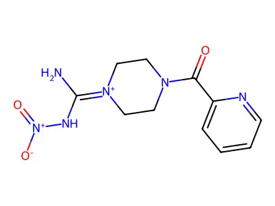 N-[amino-[4-(pyridine-2-carbonyl)piperazin-1-ium-1-ylidene]methyl]nitramide structure
