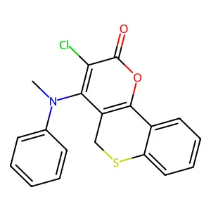 3-chloro-4-(N-methylanilino)-5H-thiochromeno[4,3-b]pyran-2-one structure