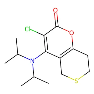 3-chloro-4-[di(propan-2-yl)amino]-7,8-dihydro-5H-thiopyrano[4,3-b]pyran-2-one structure