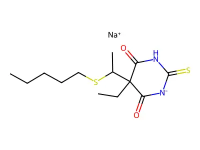 5-[1-(Amylmercapto)ethyl]-5-ethyl-2-thiobarbituric acid structure