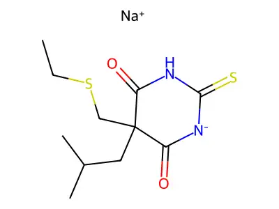 5-[(Ethylmercapto)methyl]-5-isobutyl-2-thiobarbituric acid structure