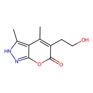 5-(2-hydroxyethyl)-3,4-dimethylpyrano[2,3-c]pyrazol-6(1H)-one structure