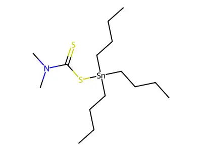 Tributyl((dimethylthiocarbamoyl)thio)stannane structure