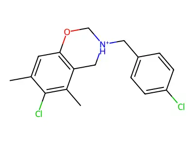 6-chloro-3-[(4-chlorophenyl)methyl]-5,7-dimethyl-3,4-dihydro-2H-1,3-benzoxazin-3-ium structure