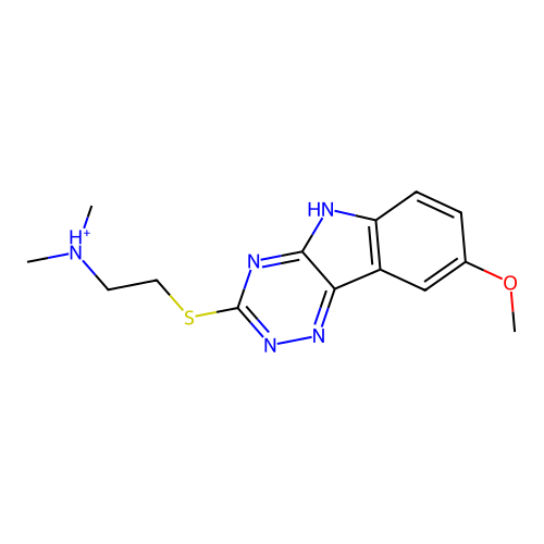 2-[(8-methoxy-5H-[1,2,4]triazino[5,6-b]indol-3-yl)sulfanyl]ethyl-dimethylazanium structure