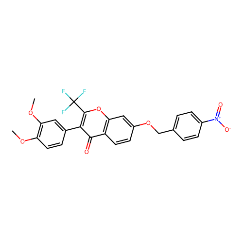 3-(3,4-dimethoxyphenyl)-7-((4-nitrobenzyl)oxy)-2-(trifluoromethyl)-4H-chromen-4-one structure