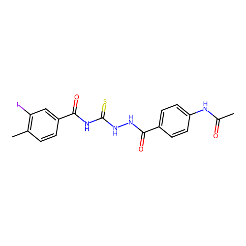 N-({2-[4-(acetylamino)benzoyl]hydrazino}carbonothioyl)-3-iodo-4-methylbenzamide structure