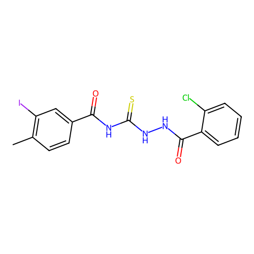 N-{[2-(2-chlorobenzoyl)hydrazino]carbonothioyl}-3-iodo-4-methylbenzamide structure