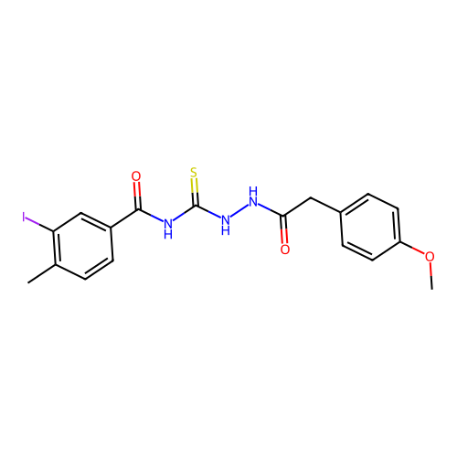 3-iodo-N-({2-[(4-methoxyphenyl)acetyl]hydrazino}carbonothioyl)-4-methylbenzamide structure