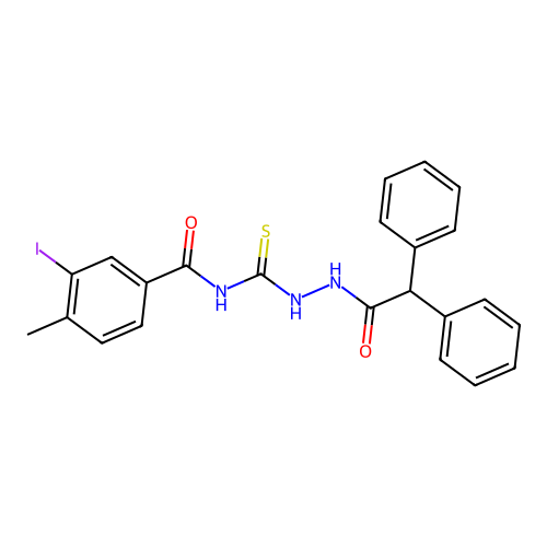 N-{[2-(diphenylacetyl)hydrazinyl]carbonothioyl}-3-iodo-4-methylbenzamide structure