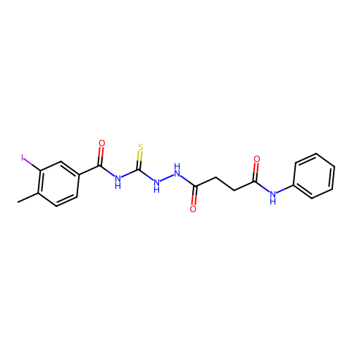 N-{[2-(4-anilino-4-oxobutanoyl)hydrazino]carbonothioyl}-3-iodo-4-methylbenzamide structure