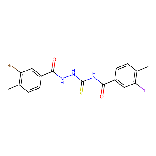 N-{[2-(3-bromo-4-methylbenzoyl)hydrazino]carbonothioyl}-3-iodo-4-methylbenzamide structure