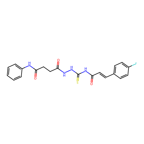 4-[2-[3-(4-fluorophenyl)prop-2-enoylthiocarbamoyl]hydrazinyl]-4-oxo-N-phenyl-butanamide structure