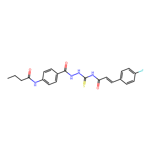 N-({2-[4-(butyrylamino)benzoyl]hydrazino}carbonothioyl)-3-(4-fluorophenyl)acrylamide structure