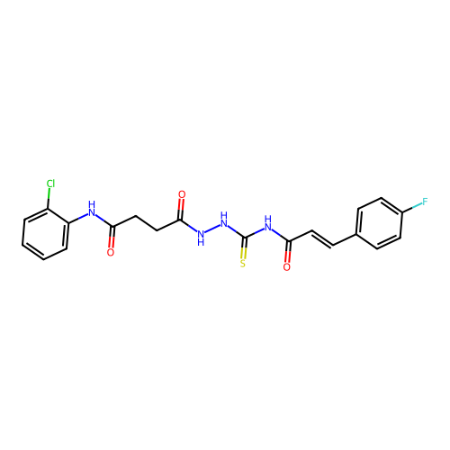 N-(2-chlorophenyl)-4-(2-{[(2E)-3-(4-fluorophenyl)prop-2-enoyl]carbamothioyl}hydrazinyl)-4-oxobutanamide structure