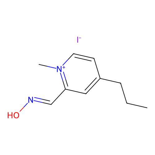 N-[(1-methyl-4-propylpyridin-1-ium-2-yl)methylidene]hydroxylamine iodide structure