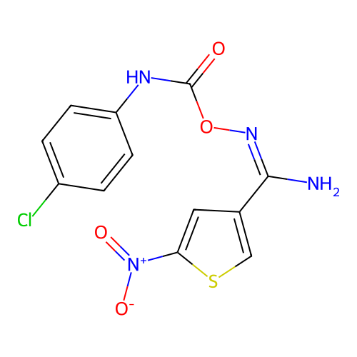[amino(5-nitrothiophen-3-yl)methylidene]amino N-(4-chlorophenyl)carbamate structure