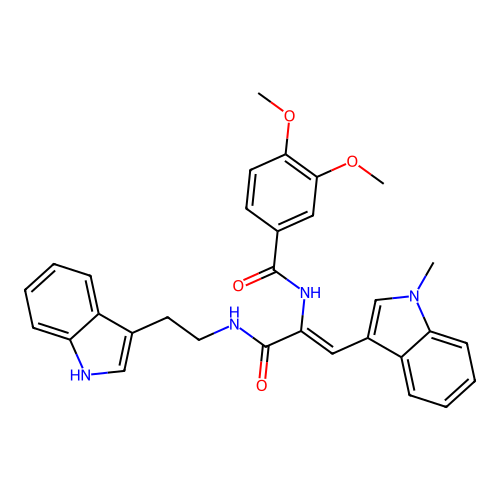 (Z)-N-(3-((2-(1H-indol-3-yl)ethyl)amino)-1-(1-methyl-1H-indol-3-yl)-3-oxoprop-1-en-2-yl)-3,4-dimethoxybenzamide structure