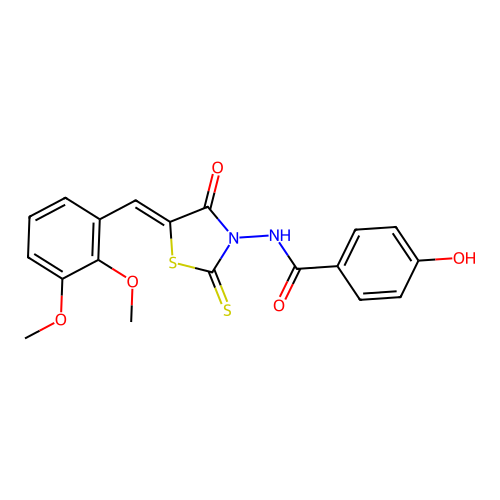 (Z)-N-(5-(2,3-dimethoxybenzylidene)-4-oxo-2-thioxothiazolidin-3-yl)-4-hydroxybenzamide structure