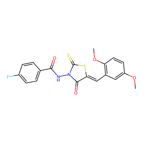 (Z)-N-(5-(2,5-dimethoxybenzylidene)-4-oxo-2-thioxothiazolidin-3-yl)-4-fluorobenzamide structure