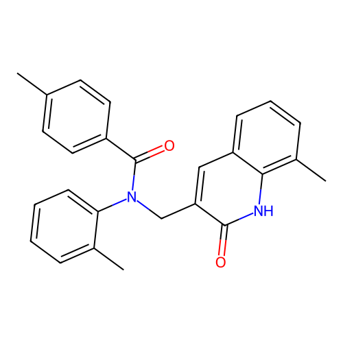 4-methyl-N-[(8-methyl-2-oxo-1H-quinolin-3-yl)methyl]-N-(2-methylphenyl)benzamide structure