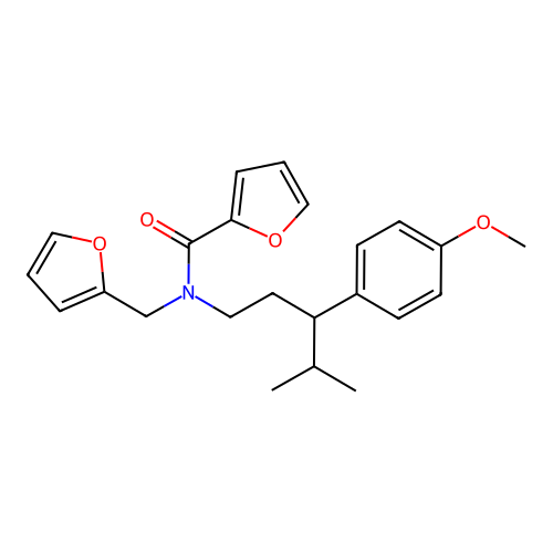 N-(furan-2-ylmethyl)-N-[3-(4-methoxyphenyl)-4-methylpentyl]furan-2-carboxamide structure