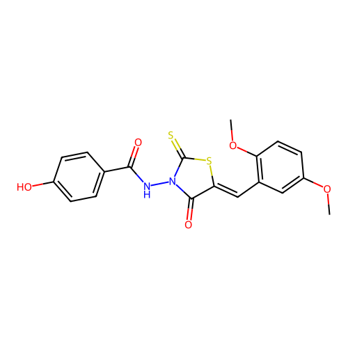 (Z)-N-(5-(2,5-dimethoxybenzylidene)-4-oxo-2-thioxothiazolidin-3-yl)-4-hydroxybenzamide structure