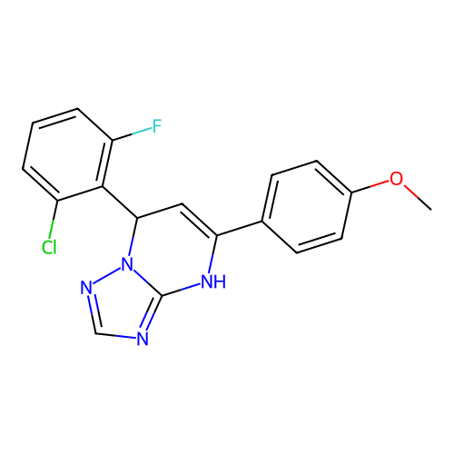7-(2-chloro-6-fluoro-phenyl)-5-(4-methoxyphenyl)-4,7-dihydro-[1,2,4]triazolo[1,5-a]pyrimidine structure