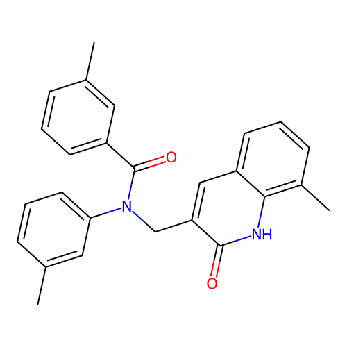 3-methyl-N-[(8-methyl-2-oxo-1H-quinolin-3-yl)methyl]-N-(3-methylphenyl)benzamide structure