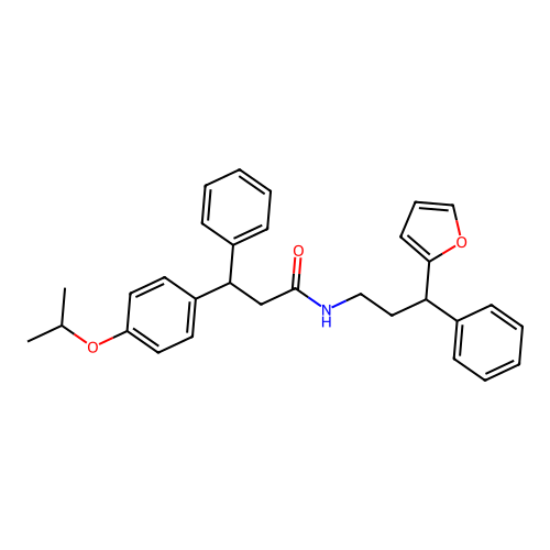 N-(3-(furan-2-yl)-3-phenylpropyl)-3-(4-isopropoxyphenyl)-3-phenylpropanamide structure