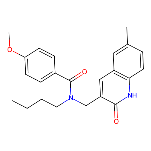 N-butyl-4-methoxy-N-[(6-methyl-2-oxo-1H-quinolin-3-yl)methyl]benzamide structure