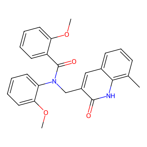 2-methoxy-N-(2-methoxyphenyl)-N-[(8-methyl-2-oxo-1H-quinolin-3-yl)methyl]benzamide structure
