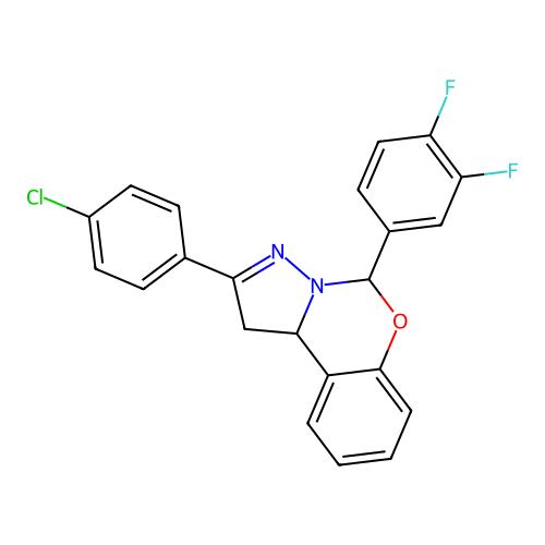 2-(4-chlorophenyl)-5-(3,4-difluorophenyl)-1,10b-dihydropyrazolo[1,5-c][1,3]benzoxazine structure