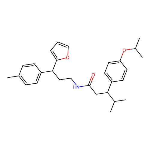 N-(3-(furan-2-yl)-3-(p-tolyl)propyl)-3-(4-isopropoxyphenyl)-4-methylpentanamide structure