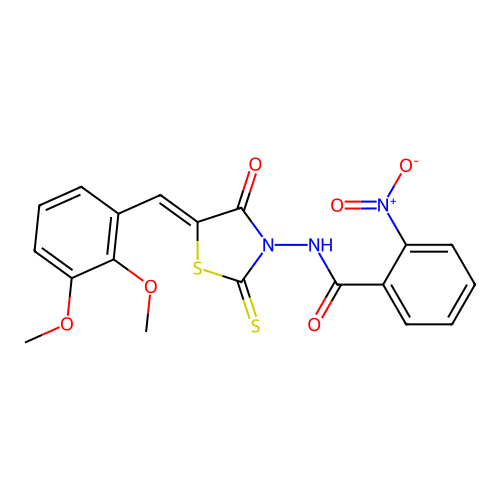 (Z)-N-(5-(2,3-dimethoxybenzylidene)-4-oxo-2-thioxothiazolidin-3-yl)-2-nitrobenzamide structure