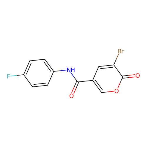 3-bromo-N-(4-fluorophenyl)-2-oxo-2H-pyran-5-carboxamide structure
