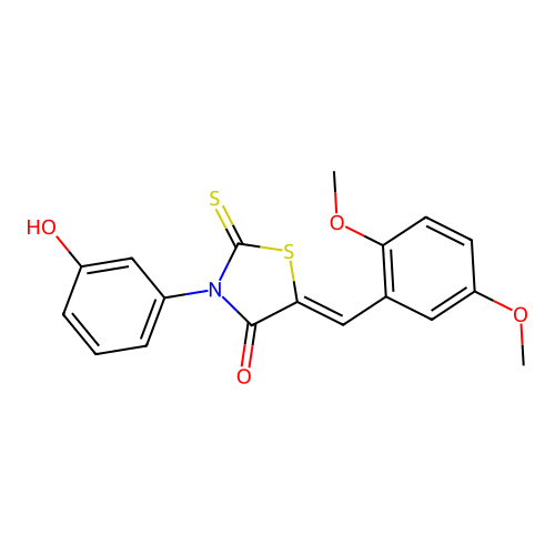 (Z)-5-(2,5-dimethoxybenzylidene)-3-(3-hydroxyphenyl)-2-thioxothiazolidin-4-one structure