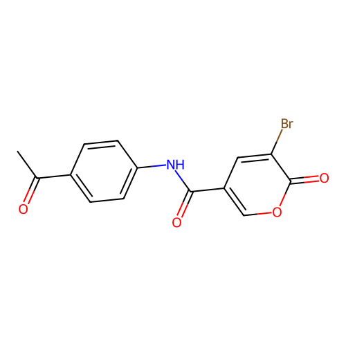 N-(4-acetylphenyl)-3-bromo-2-oxo-2H-pyran-5-carboxamide structure