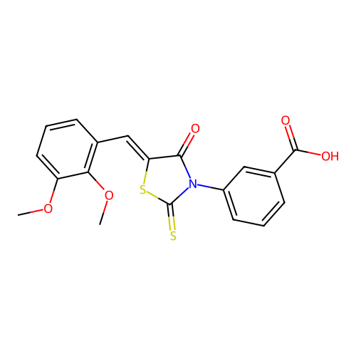 (Z)-3-(5-(2,3-dimethoxybenzylidene)-4-oxo-2-thioxothiazolidin-3-yl)benzoic acid structure