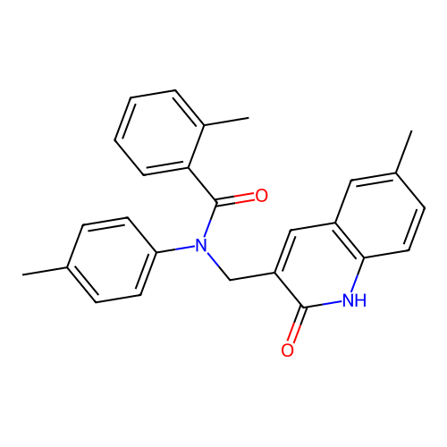 2-methyl-N-[(6-methyl-2-oxo-1H-quinolin-3-yl)methyl]-N-(4-methylphenyl)benzamide structure