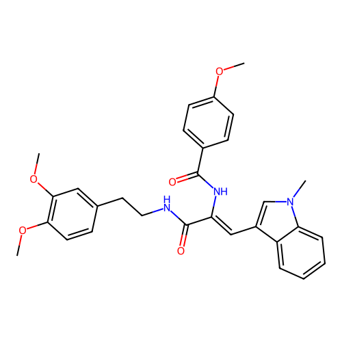 (Z)-N-(3-((3,4-dimethoxyphenethyl)amino)-1-(1-methyl-1H-indol-3-yl)-3-oxoprop-1-en-2-yl)-4-methoxybenzamide structure
