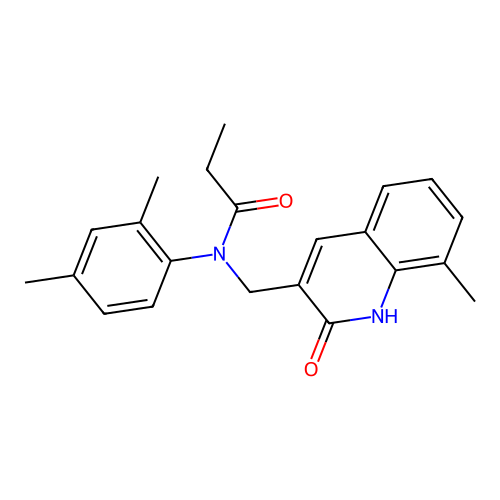 N-(2,4-dimethylphenyl)-N-[(8-methyl-2-oxo-1H-quinolin-3-yl)methyl]propanamide structure