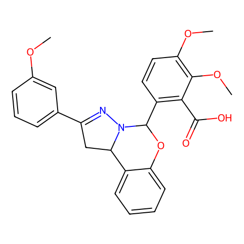 2,3-dimethoxy-6-(2-(3-methoxyphenyl)-5,10b-dihydro-1H-benzo[e]pyrazolo[1,5-c][1,3]oxazin-5-yl)benzoic acid structure