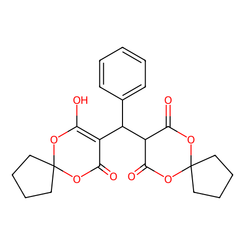 8-((7-hydroxy-9-oxo-6,10-dioxaspiro[4.5]dec-7-en-8-yl)(phenyl)methyl)-6,10-dioxaspiro[4.5]decane-7,9-dione structure