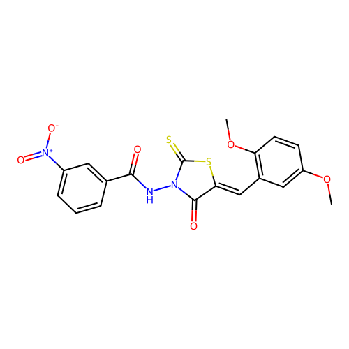 (Z)-N-(5-(2,5-dimethoxybenzylidene)-4-oxo-2-thioxothiazolidin-3-yl)-3-nitrobenzamide structure